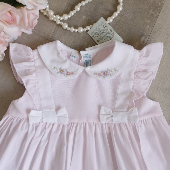 Pink Dress Set Feltman Brothers Embroidered Shoes Diaper Cover Size 6 Months NWT - Picture 3 of 4